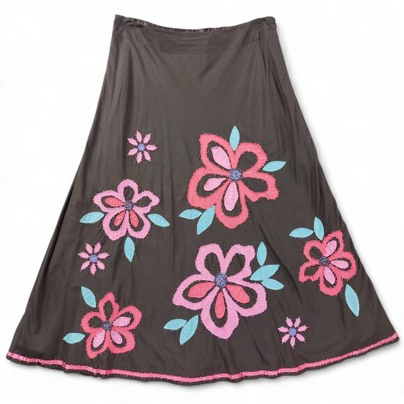Boden Floral Cotton Skirt 14 Brown 100% Cotton Lined Festival Hippie Artwear - Picture 1 of 9